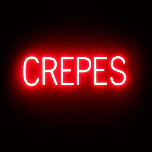 SpellBrite CREPES Sign | Restaurant-Related Sign with Neon Look, Red LED Light | 23.2" x 6.3"