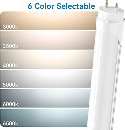 JESLED T8 LED 4FT Tube Lights, Type A+B, 24W, 3200LM, 6CCT 3000K | 3500K | 4000K | 5000K | 6000K | 6500K, Plug and Play or Ballast Bypass, LED Bulbs 4 Foot Replacement, Dual-Ended, Frosted, 12 Pack