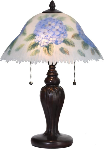 Bieye L10780 Hydrangea Flower Hand-Painted Glass Table Lamp with Metal Base, Blue, 13" W x 19" H