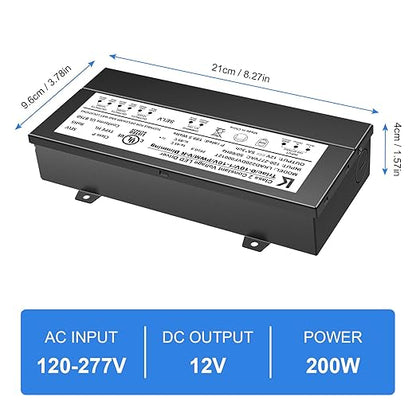 inShareplus 12V 200W Dimmable LED Driver, 5-in-1 Triac/ELV/MLV/0-10V/1-10V/PWM Dimming Transformer, Compatible with Lutron & Leviton Dimmer, Constant Voltage Power Supply, UL Listed, IP67 Waterproof