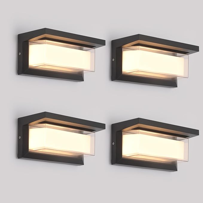 4 Pack 24W LED Outdoor Wall Lights Exterior/Interior Adjustable 3-Color Sconces Lights 2100LM IP65 Waterproof Modern Outdoor Wall Mount Lighting Fixtures Aluminum Wall Lights Compatible with Dimmers