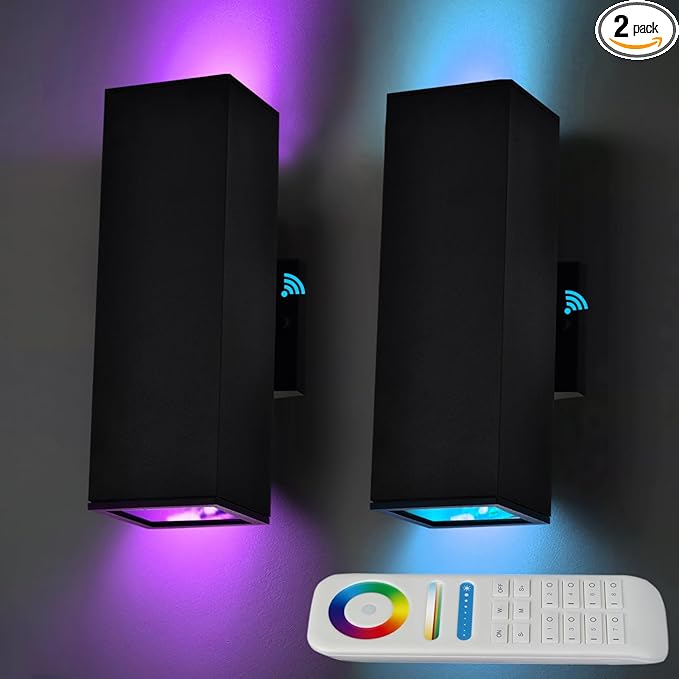 Up and Down Lights Outdoor Wall Lights, RGB LED Dusk to Dawn Outdoor Lighting, IP56 Black Aluminum Anti Rust Waterproof Outdoor Light Fixtures Wall Mount for House Front Door Porch Patio