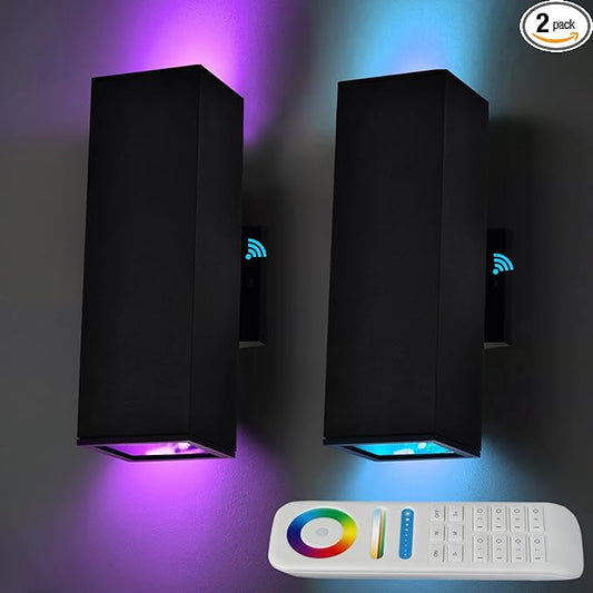 Up and Down Lights Outdoor Wall Lights, RGB LED Dusk to Dawn Outdoor Lighting, IP56 Black Aluminum Anti Rust Waterproof Outdoor Light Fixtures Wall Mount for House Front Door Porch Patio