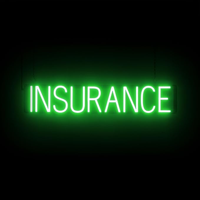 SpellBrite INSURANCE Sign | Neon Insurance Sign Look, Green LED Light Source | 32.9" x 6.3"