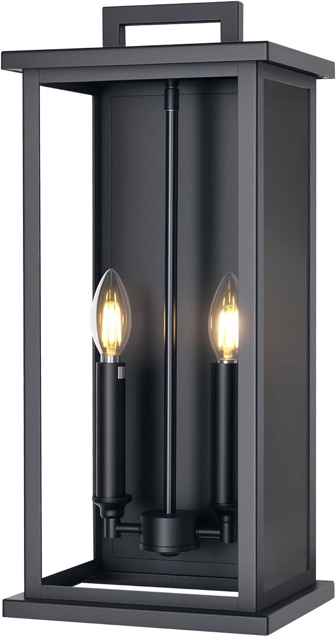 Extra Large Outdoor Wall Lights Modern Outdoor Garage Lighting Fixture,Exterior Porch Front Door Light,Waterproof Outside House Lights Wall Mount with 2 * E12 Sockets & Thick Glass Shades