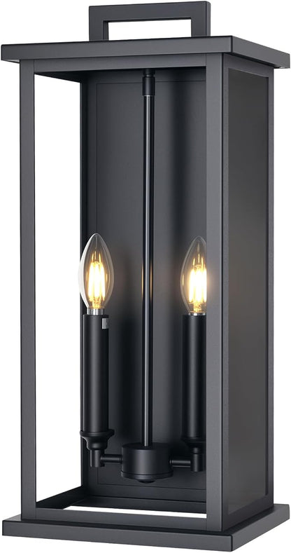 Extra Large Outdoor Wall Lights Modern Outdoor Garage Lighting Fixture,Exterior Porch Front Door Light,Waterproof Outside House Lights Wall Mount with 2 * E12 Sockets & Thick Glass Shades