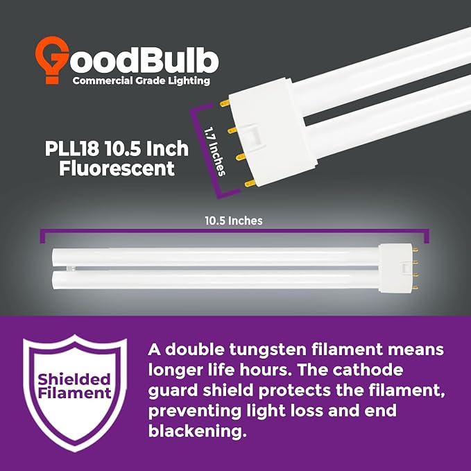 GoodBulb PLL18/865 | 18W 8.9" Twin Tube Compact Fluorescent Light Bulb | 4-pin 2G11 Base 6500K Full Spectrum 1050 Lumen | 36000 Hour Long Life Biax | Pack of 10