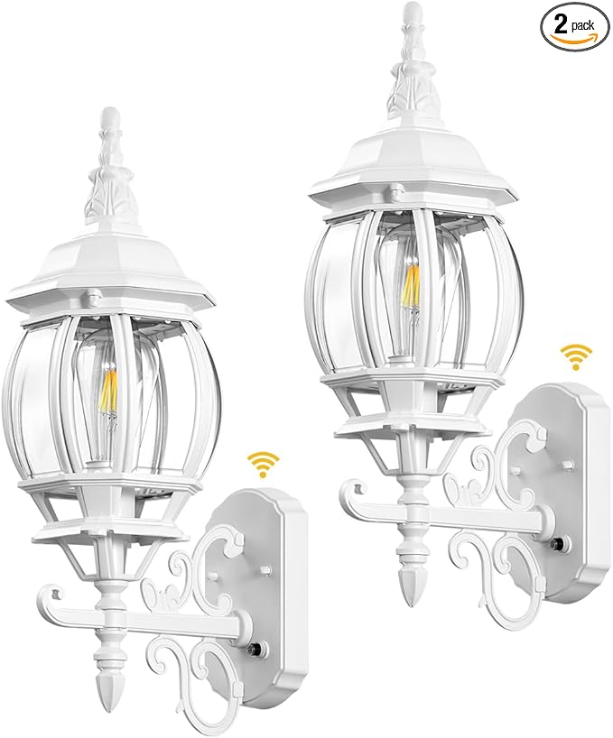 VIANIS 2 Pack Outdoor Sconce Lighting, White Exterior Wall Lights for House, Modern Dusk to Dawn Porch Lights Lantern Light Fixture, Anti-Rust Waterproof Garage Outside Lights for Patio Wall Mount