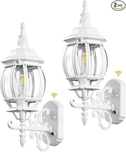 VIANIS 2 Pack Outdoor Sconce Lighting, White Exterior Wall Lights for House, Modern Dusk to Dawn Porch Lights Lantern Light Fixture, Anti-Rust Waterproof Garage Outside Lights for Patio Wall Mount