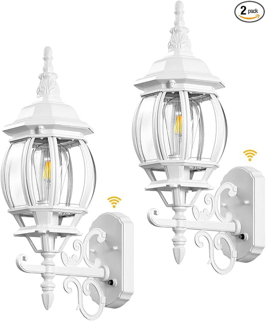 VIANIS 2 Pack Outdoor Sconce Lighting, White Exterior Wall Lights for House, Modern Dusk to Dawn Porch Lights Lantern Light Fixture, Anti-Rust Waterproof Garage Outside Lights for Patio Wall Mount