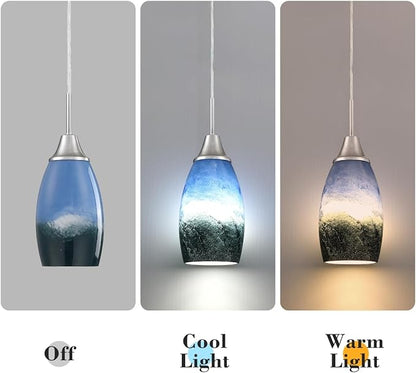 Mini Glass Pendant Light 1-Pack with Handblown Blue White Marble Art Oval Glass Lamp Ceiling Hanging Light, for Dining Room,Kitchen,Foyer,Hallway 4.72"