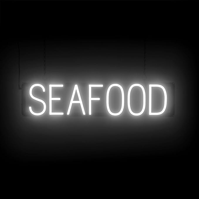 SpellBrite SEAFOOD Sign | Restaurant-Related Sign with Neon Look, White LED Light | 28.0" x 6.3"