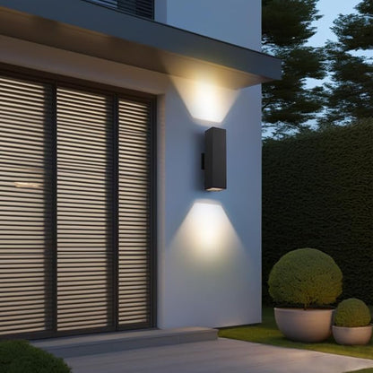 Cerdeco 2 Pack Aluminum Modern Outdoor Wall Light, 15" Exterior Up Down Light Fixtures,Black Front Door Wall Lighting with E26 Sockets [ETL Listed]