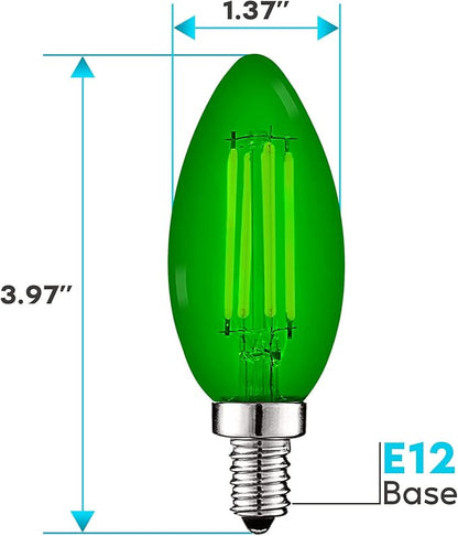 LUXRITE E12 LED Filament Green Light Bulb, 4.5W (40W Equivalent), Colored Glass Candelabra Bulb, UL Listed, E12 Base, Indoor Outdoor, Porch, Decoration, Party, Holiday, Event, Home Lighting (6 Pack)
