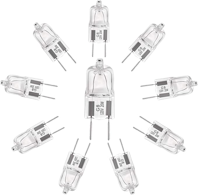 G8 Halogen Light Bulbs 20W 120V Under Cabinet Lighting Replacements 2Pin 2700K Warm White (Pack of 10)