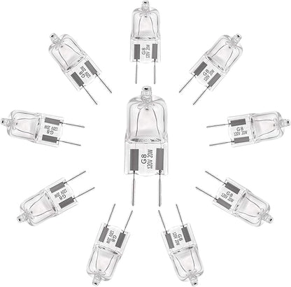 G8 Halogen Light Bulbs 20W 120V Under Cabinet Lighting Replacements 2Pin 2700K Warm White (Pack of 10)