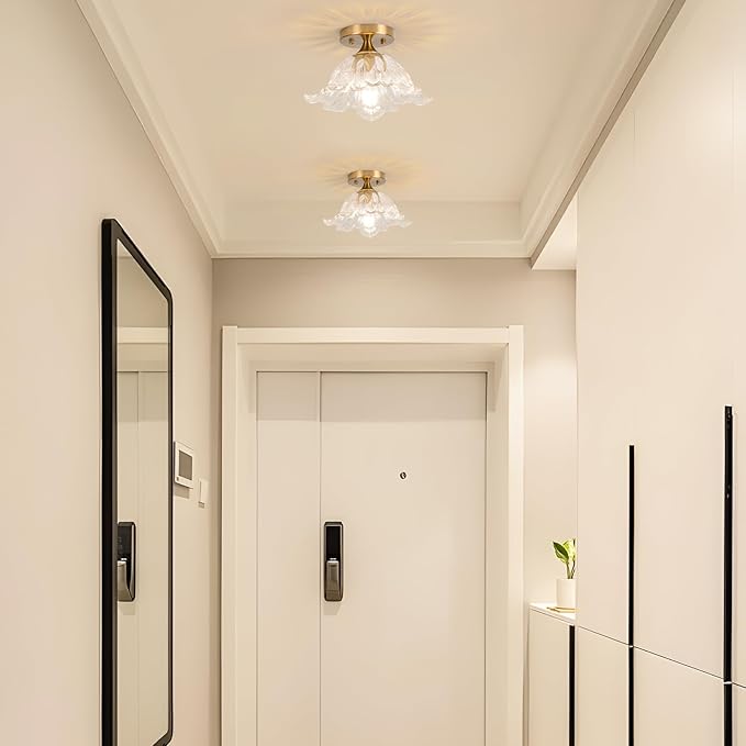 Semi Flush Mount Ceiling Light,Vintage Lights Fixture E26,Transparent Glass Light Fixtures 11" for Kitchen Bedroom Hallway Dining Room,Bulb Included
