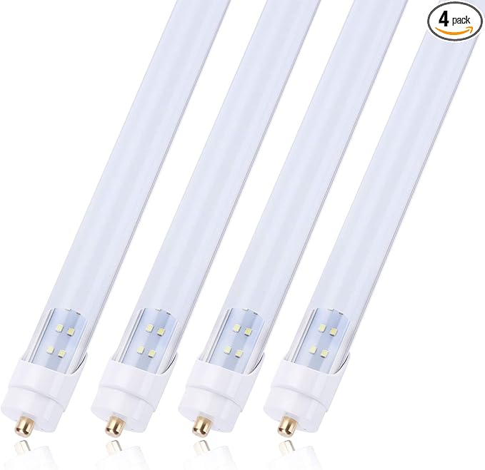 T8 8 Feet LED Tube Single Pin, 65W (150W equivelant), FA8 8ft LED Bulbs, Milky/Frosted Cover, Cool White 6000k, AC110-277V,Double Row LED Shop Light(4Pack)