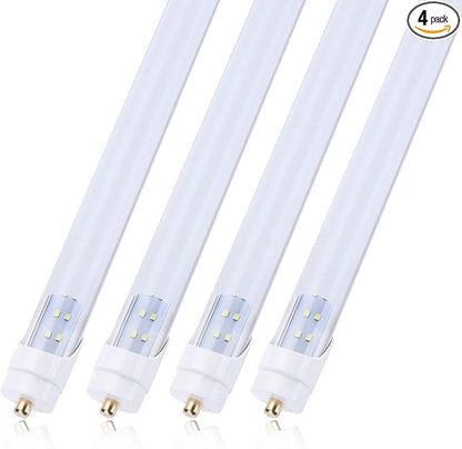 T8 8 Feet LED Tube Single Pin, 65W (150W equivelant), FA8 8ft LED Bulbs, Milky/Frosted Cover, Cool White 6000k, AC110-277V,Double Row LED Shop Light(4Pack)