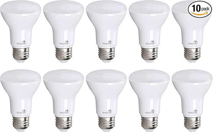 Bioluz LED Light Bulb BR20 Light Bulbs 2700K Bright Warm White LED Bulbs 6W=50W Replacement 90 CRI 540 Lumen Indoor/Outdoor UL Listed CEC Title 20 Compliant Home Decor LED Lights for Bedroom - 10 Pack