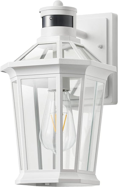 VIANIS Motion Sensor Outdoor Exterior Light Fixture, White Outdoor Porch Lights Wall Mount, Waterproof Dusk to Dawn Coach Lantern, Modern Outdoor Lights Fixtures for Garage, Front Door