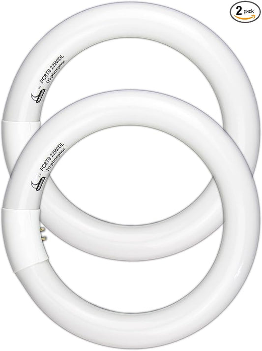 Circular Bulb FC8T9/DL, 8 Inch T9 22W Circline Fluorescent Light Bulbs, Replacement Round Fluorescent Lamp Tube, Bright Daylight 6400K 1250 Lumens, G10q 4 Pin Base, 2 Pack