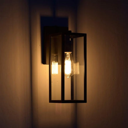 MICSIU Black Outdoor Wall Light Fixture 2 Pack, Clear Glass Exterior Wall Sconce Modern with E26 Base Socket, 13.75 Inch Outside Lights for House, Yard, Shop, Doorway, Pathway, Balcony