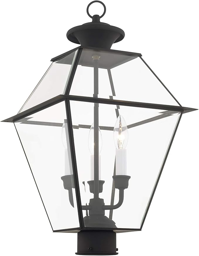 Livex Lighting 2384-04 Westover 3 Light Outdoor Black Finish Solid Brass Wall Lantern with Clear Beveled Glass, 22" x 12" x 22"