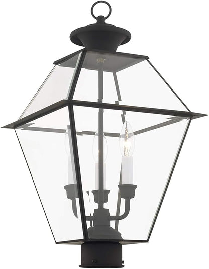 Livex Lighting 2384-04 Westover 3 Light Outdoor Black Finish Solid Brass Wall Lantern with Clear Beveled Glass, 22" x 12" x 22"