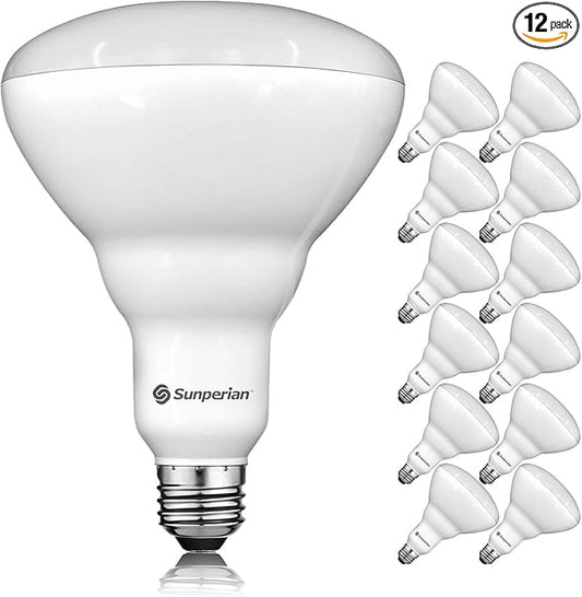 SUNPERIAN 12 Pack BR40 LED Light Bulbs, 13W=85W, 4000K Cool White, 1400 Lumens, Dimmable Flood Light Bulbs for Recessed Cans, Enclosed Fixture Rated, Damp Rated, UL Listed, E26 Standard Base