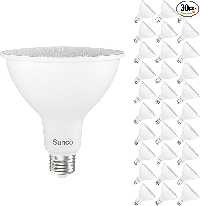 Sunco 30 Pack Outdoor Flood Light Bulbs, PAR38 LED Flood Lights Waterproof, 1800 LM, 15W (150W Equivalent), 5000K Daylight, Dimmable, E26 Base, Wet Rated UL