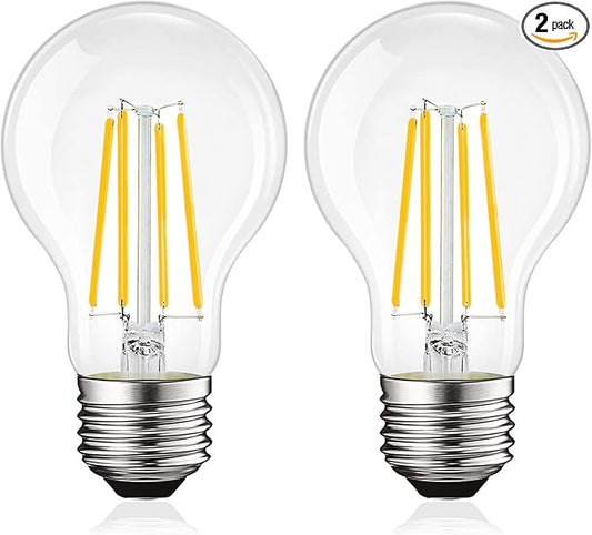 LUXRITE Vintage A19 LED Light Bulbs 100 Watt Equivalent, 1600 Lumens, 3000K Soft White, Dimmable Edison Light Bulbs, 12W, Damp Rated, UL Listed, Clear Glass Filament Bulb, E26 Medium Base (2 Pack)