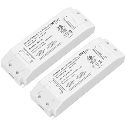 EMITEVER Triac Dimmable Driver,2 Packs 60W Power Supply,AC 120V to DC 24V Transformer,Compatible with Lutron and Leviton Dimmers,for LED Lighting,Class 2,ETL Certified