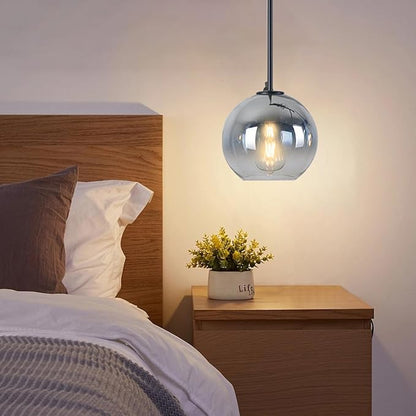Modern Black Globe Pendant Light Glass Ceiling Pendant Light for Kitchen Silver Pendant Lighting Over Island Dining Room Pendant Light Fixture-Mid Century Light Fixture,2 Pack（11.8 Inch）