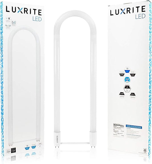 LUXRITE U Bend LED Tube Light, T8 T12, 18W (32W Equivalent), 3000K Soft White, 2000 Lumens, Fluorescent Light Tube Replacement, Direct or Ballast Bypass, DLC and ETL Listed, G13 Base (6 Pack)