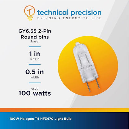Technical Precision Replacement for Philips HF3470 Light Bulb 100w Halogen T4 Bulb 12V with GY6.35 2 Pin Base Round pins - Clear Bipin Halogen Bulb - 1 Pack
