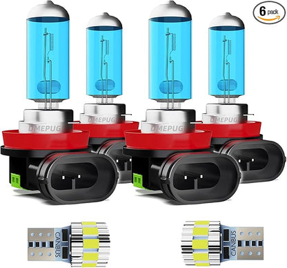 Headlight Bulbs compatible with 2007-2018 Altima Light Bulb Halogen, h8/h9/h11 High & Low Beam halogen Headlights &T10 License Plate Light, Super Bright 6000K White,Pack of 6