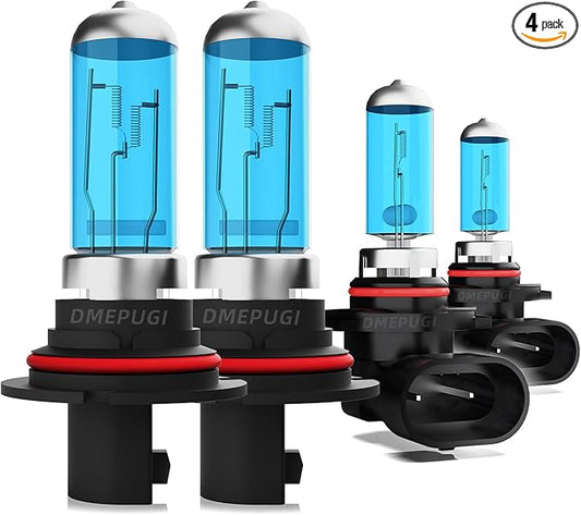Compatible With Dodge Caravan 2001-2007 halogen Headlight Bulbs,9007/HB5 High Low Beam + 9145/9140 halogen Fog Light Bulbs,6000K White Light, 4-Pack