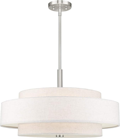 Livex Lighting Fabric Shade 52138-91 Meridian 5 Light Brushed Nickel Pendant