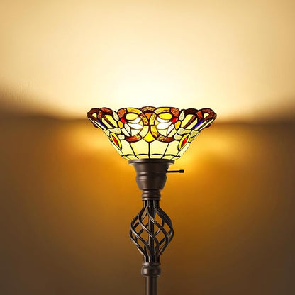 GyroVu Tiffany Floor Lamp, Torchiere Floor Lamps with Stained Glass, 71 Inch Tall Floor Standing Reading Light for Living Room Corner Bedroom Home Office, Bulbs Included