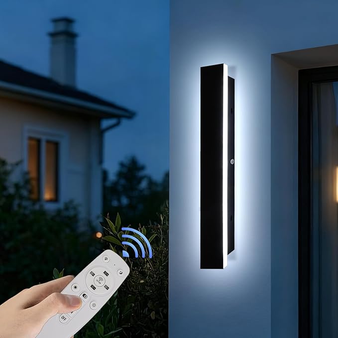 Modern Black Outdoor Wall Lights for House 23.6" Garage Exterior Lighting Fixtures LED IP65 Outdoor Wall Light Dimmable 3000K-6000K Long Strip Anti-Rust Wall Lamp for Patio Passage Porch