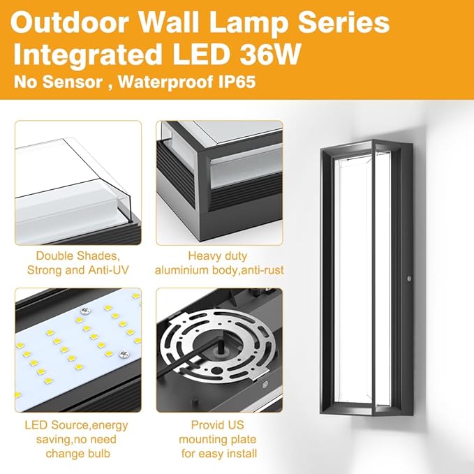 Sytmhoe LED Square Outdoor Wall Lights 16inch, 6000K 10%-100% Dimmable Exterior Wall Light, Aluminum Body&PC,Waterproof IP65 led Porch Light for House Patio Garage Garden