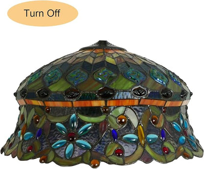 18 Inch Lamp Shade Replacement, Only Tiffany Style Stained Glass Lamp Chimney Straw Hat Floral Design, Baroque Rose Sunflower Orange Green Beige Fit for Table Lamp Pendant Light Floor Lamp,D