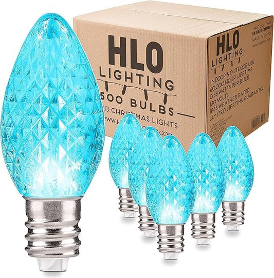 Holiday Lighting Outlet Faceted C7 Christmas Lights | Teal LED Light Bulbs Holiday Decoration | Warm Christmas Decor for Indoor & Outdoor Use | 2 SMD LEDs in Each Light Bulb | Set of 500