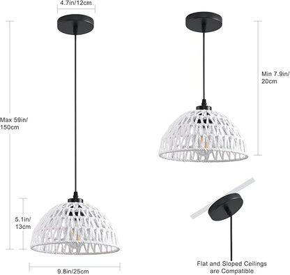 3 Pack Woven Pendant Light Fixtures,10.2" White Rattan Pendant Lights Farmhouse Basket Light Fixture Adjustable Boho Hanging Lamp for Kitchen Island Bedroom Dining Room Foyer Hallway