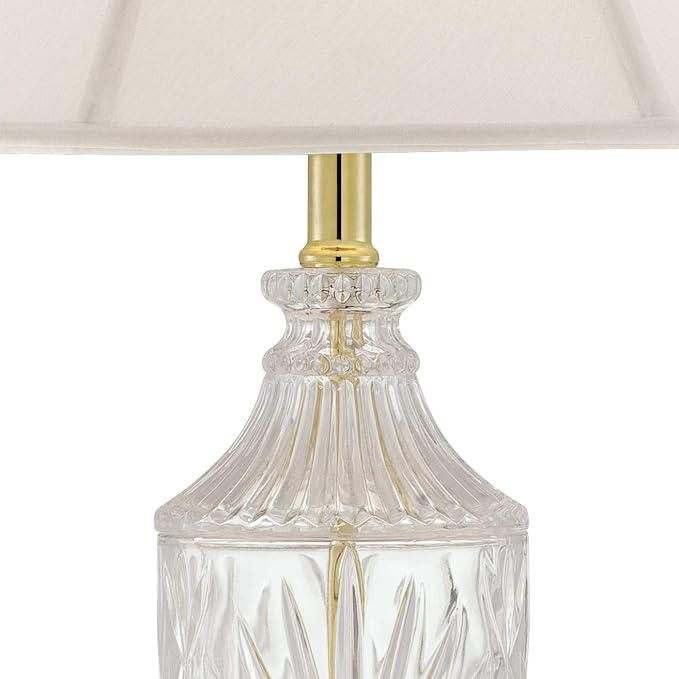 Regency Hill Traditional Glam Style Table Lamp 26.5" High Cut Glass Urn Brass Gold Metal Clear White Cream Bell Glass Shade Decor for Living Room Bedroom House Bedside Nightstand Home