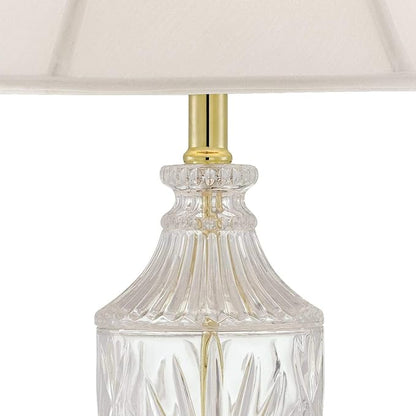 Regency Hill Traditional Glam Style Table Lamp 26.5" High Cut Glass Urn Brass Gold Metal Clear White Cream Bell Glass Shade Decor for Living Room Bedroom House Bedside Nightstand Home