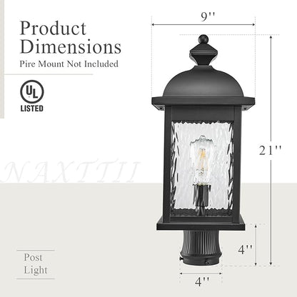 Outdoor Post Lights 21 Inch Height Large Size Lamp Post Outdoor Lighting Black Porch Lights Outdoor Pillar Lantern with Water Ripple Glass for Garden Backyard Walkway and Pathway