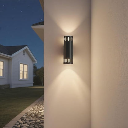 Outdoor Wall Lights Stainless Steel, 23W 3000K Integrated LED Cylinder Up Down Wall Sconces, 1300LM Warm White Exterior Lightiing IP65 Waterproof Light Fixture for House, Porch, Entryway, Black