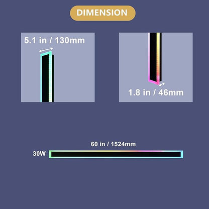 BONLICHT 1 Pack 60inch Modern Outdoor RGB Wall Light Fixture Long Strip Black Porch Wall Mount Lighting Linear Exterior Lights Wall Sconce for House Living Room Garage Patio (Remote Control Included)